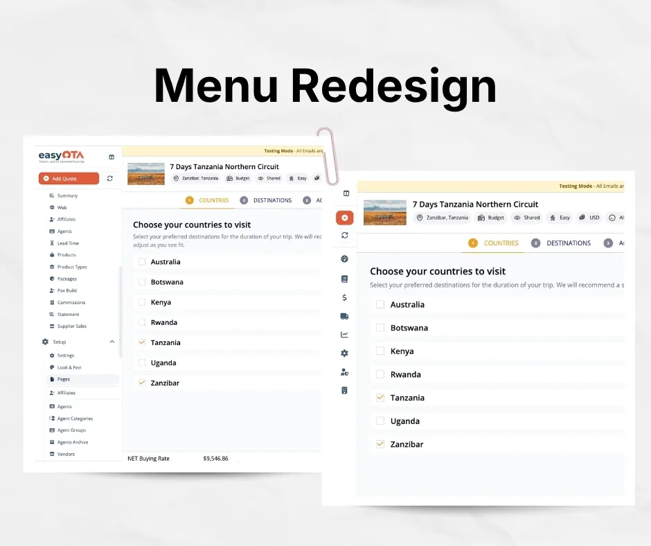 Travel Booking Software Menu Redesign