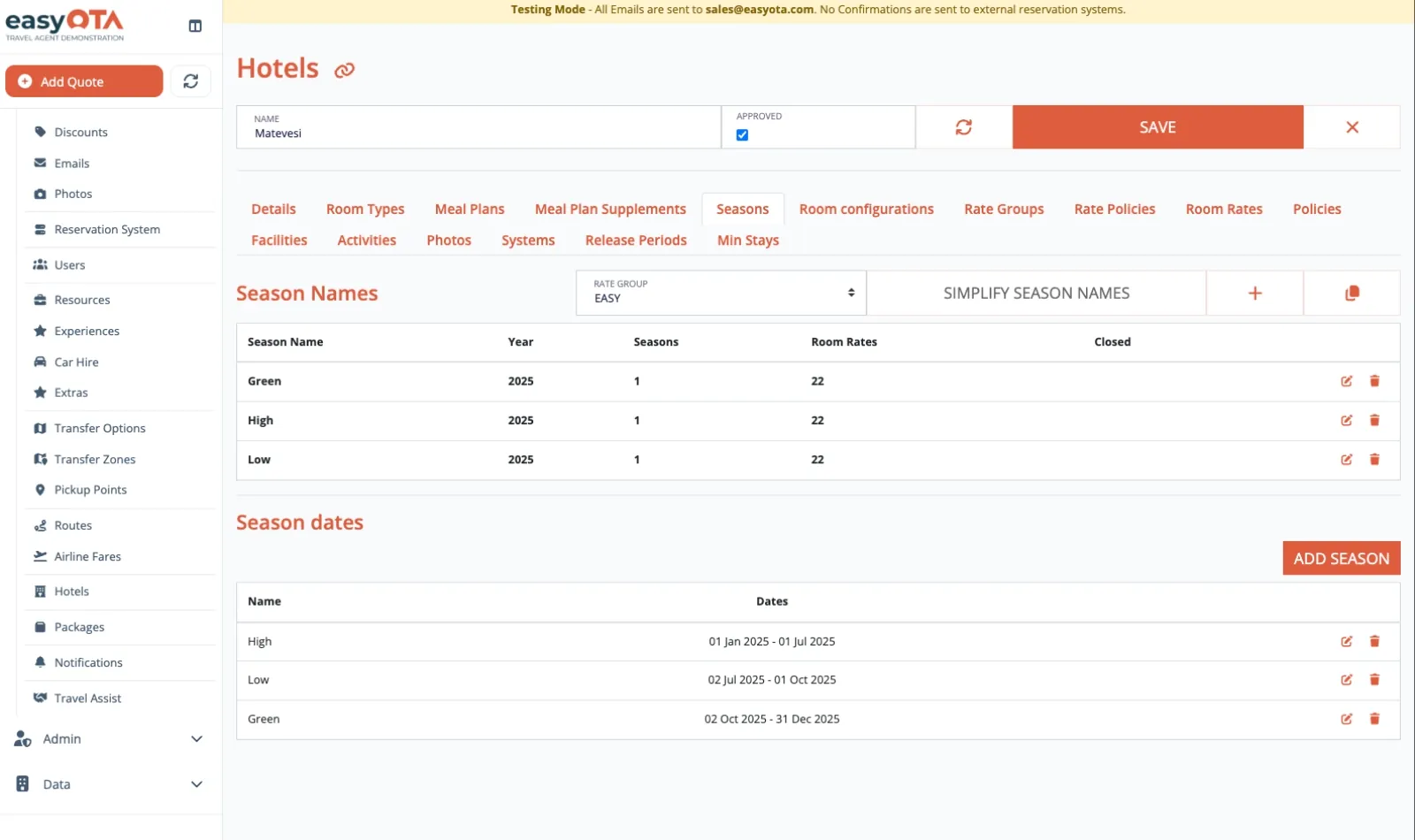 Seasonal Rate Management Feature