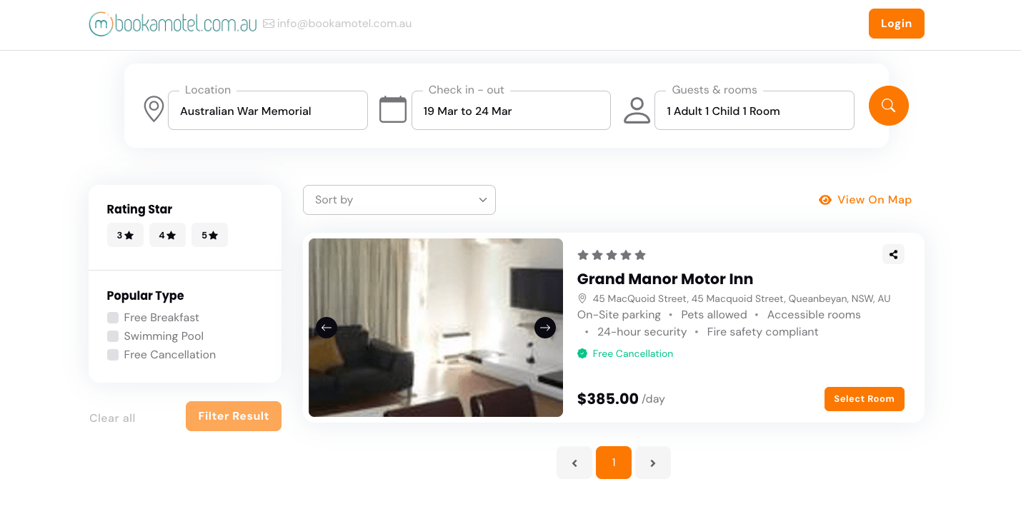 Book a Motel case booking